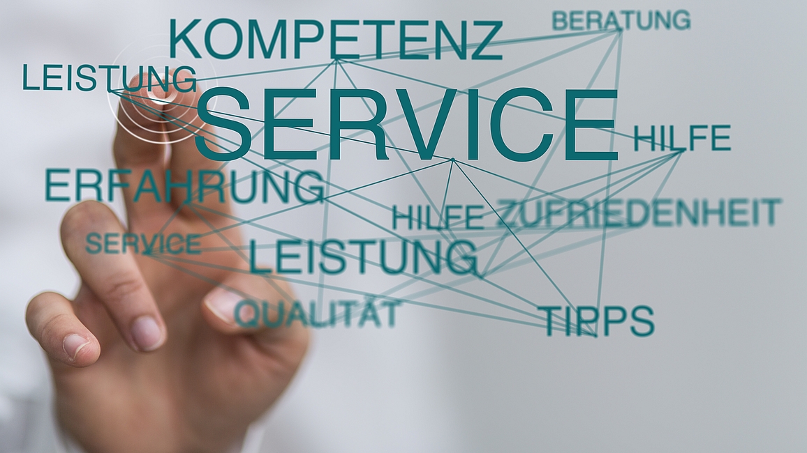 Finger tippt auf Wort Service